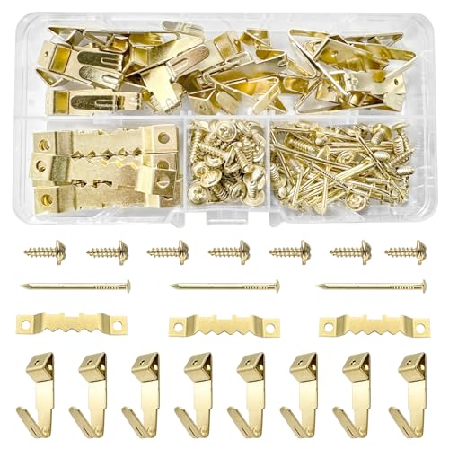 Image of 150 pcs Picture Hanging Kit - 30 Pcs Sawtooth Frames, 30 Hooks, 60 Screws, 30 Nails for Hanging Photos, Artwork