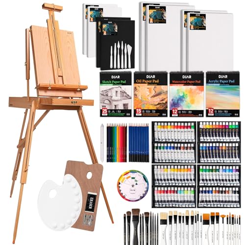 Image of DJAR 169-Piece Wooden French Easel Art Painting Kit for Adults