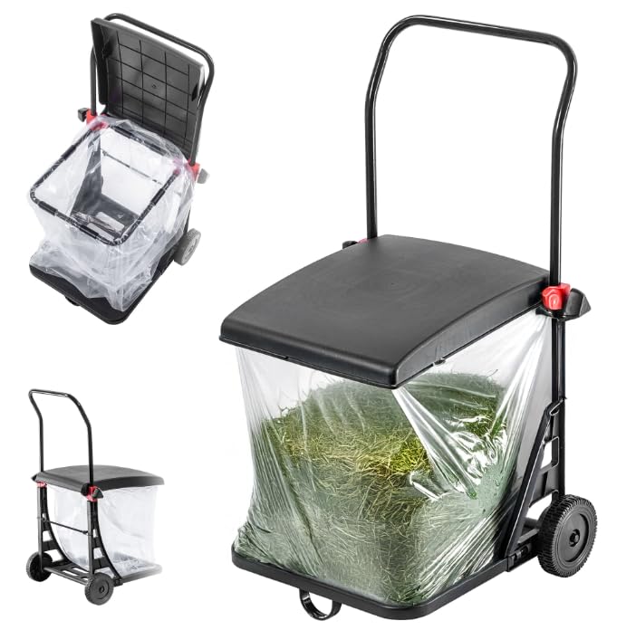 KADAX Carro de basura de 80 l, cubo con tapa y ruedas, soporte para bolsas móviles para jardín, acero y plástico
