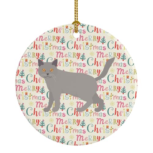 Caroline's Treasures Chartreux #2 Cat Christmas Ceramic Ornament Christmas Tree Hanging Decorations for Home Christmas Holiday, Party, Gift, 3 in, Multicolor