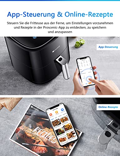 Foto von Proscenic T22 Heißluftfritteuse, 5-Liter-Luftfritteusensteuerung mit App und Alexa und berührbarem LED-Display, 11 voreingestellte Programme, geräuscharm, BPA- und PFOA-frei für Pommes/Pizza