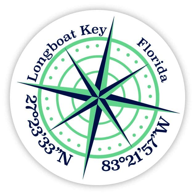 Longboat Key Florida 2-Inch Vinyl Decal Sticker Latitude Longitude Compass Design