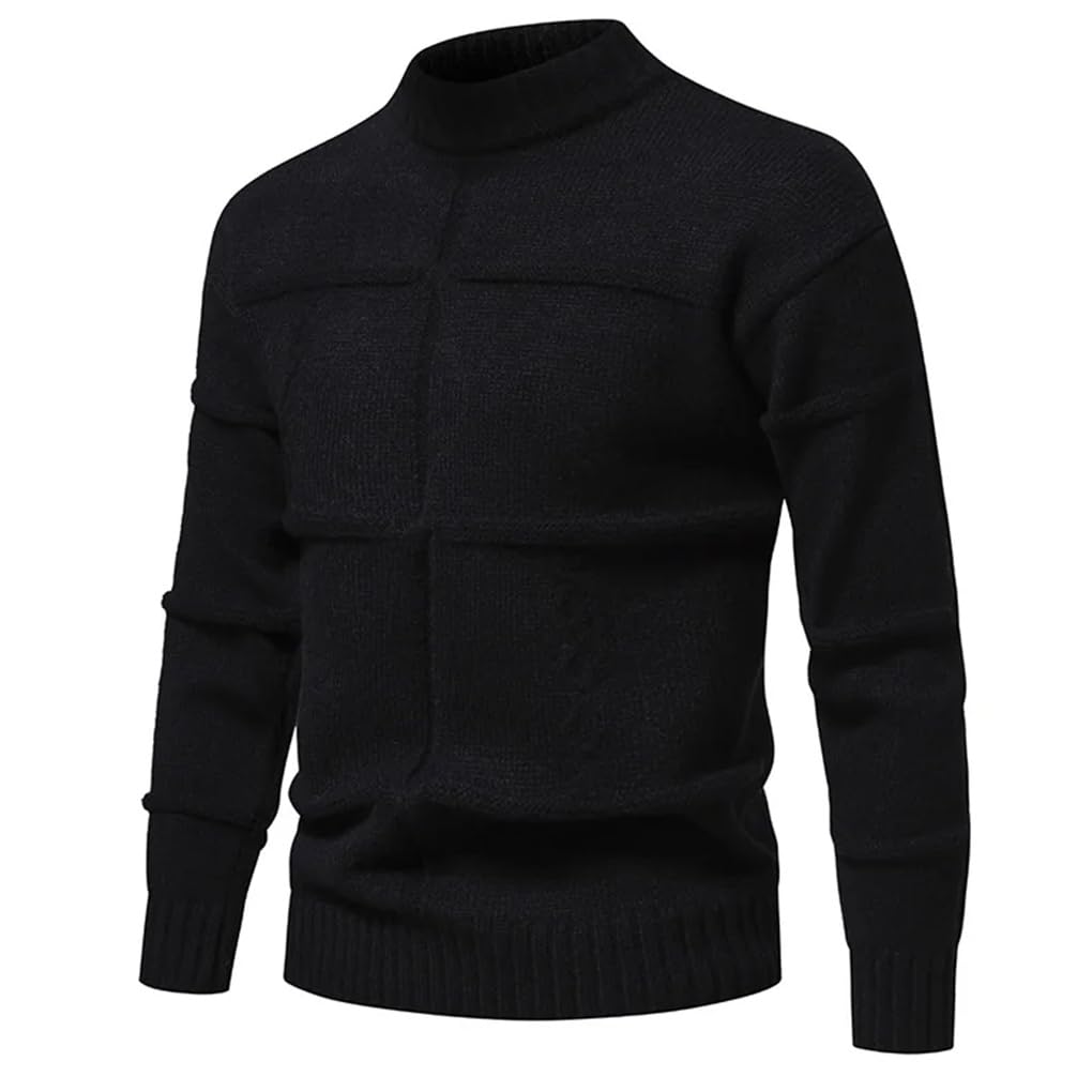 Suéter de punto de cuello alto falso sólido para hombre, suéter cálido casual de invierno