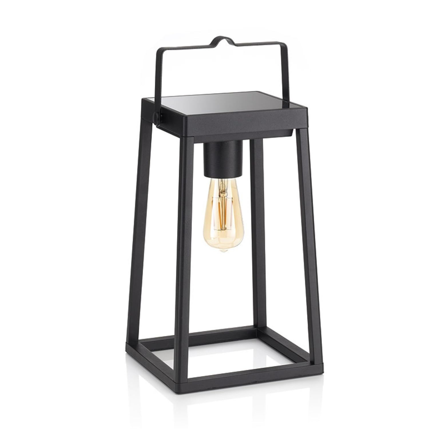 Auraglow Lanterna da Giardino Solare e USB con Lampadina Filamento Vintage | Lampada da tavolo senza fili, batteria 48 ore, opzione crepuscolare, alluminio nero opaco, bagliore LED retrò