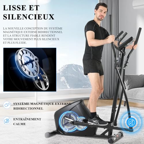 ISE Velo Elliptique d'Appartement Sport Maison, Vélo Elliptique Magnétique 8 Niveaux Résistance, Velo Elliptique Ergonomie Crosstrainer avec Impulsion, Poids d’Inertie 8KG, Vélos Elliptiques Ecran LCD – Image 4