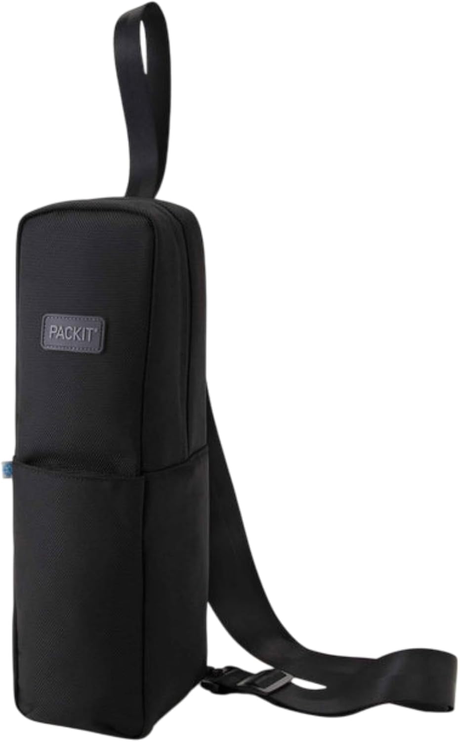 PackIt Freezable Wine Carrier, Black, with Adjustable Removable Crossbody Strap and Wristlet, ECOFREEZE+ Technology: Triple Layered Protection for Ultimate Cooling, Collapsible, Reusable, Zip Closure