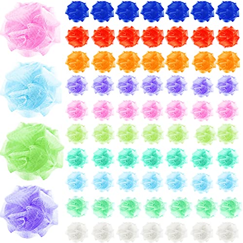 72 Pack Bath Loofah Bulk Sponge Mesh Shower Ball Mini Loofah Travel Size Body Scrubber Exfoliator Shower Bath Pouf Assorted Colors for Kids Women Men Wash Bathroom