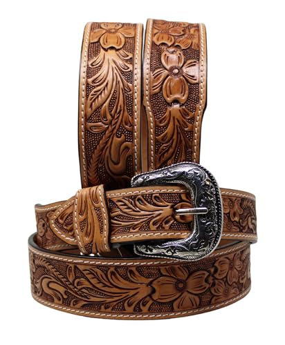 Western 1-3/4" Wide Tapered Floral Tooled Full-Grain Leather Belt 26RS05T2