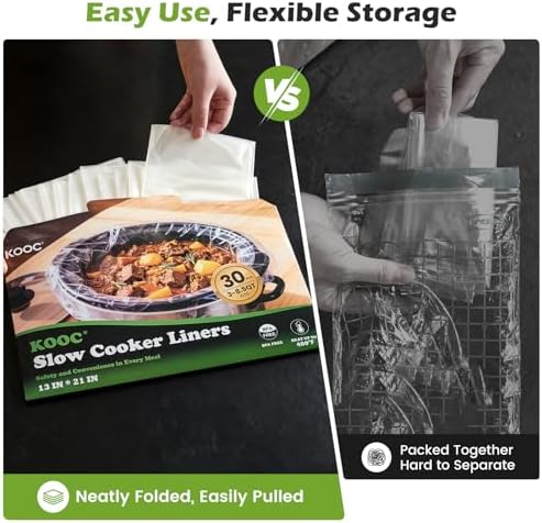 KOOC Slow Cooker Liners, 30 count 13" x 21" Large Size Cooking Bags Fits 3-8 Quart Pots, Disposable Cooking Trays Suitable for Oval & Round & Retangular Pot - 3