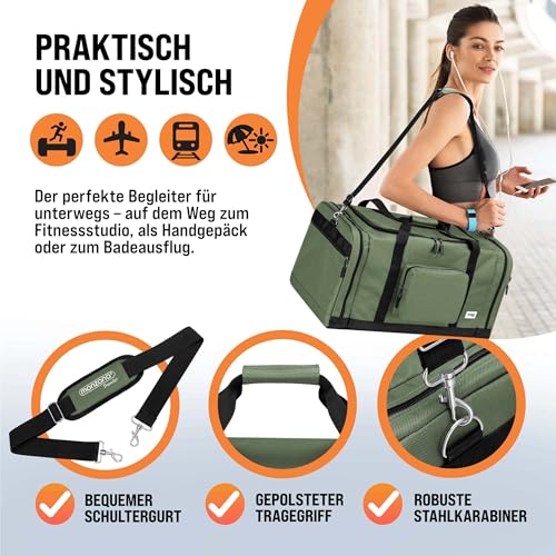 MONZANA® Reisetasche 90L 70x35x35cm Schultergurt Pad Abnehmbar Verstellbar Front & Seitenfächer Standfüße Weekender Duffelbag Sporttasche Grün