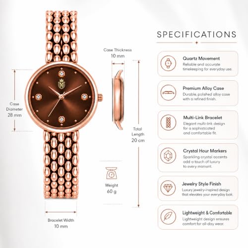 Image of MOOVER Analog Watch for Women & Girls | Luxury Bracelet Style Ladies Wrist Watch | Crystal Dial with Premium Stainless Steel Chain Strap | Fashion Watch for Daily Wear, Party & Gift
