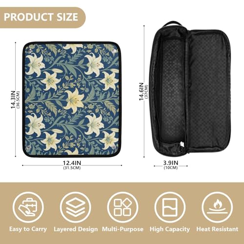 Organizador 2 en 1 para herramientas de cabello con tapete resistente al calor desmontable, bolsa para planchas, rizadores y secadores, diseño floral retro Lily miniatura 4