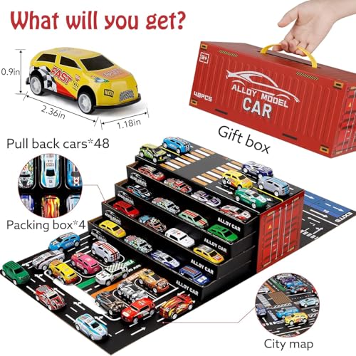 Image of 48pcs Pull Back Cars Set,Alloy Racing Car Toys,Bulk Mental Trucks Toy Vehicles Set,Toy Cars for Kids Ages 3-8 Goodie Bag Stuffers Mini Cars Party Favors for Kids Boys and Girls