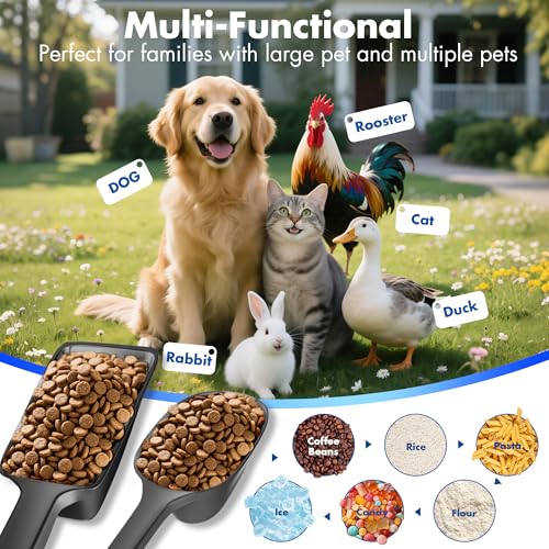 Image of Food Scoop 2 PACK,2 Cup Capacity Dog Food Scoop With Measuring Lines For Dog, Puppy and Cat Coffee Bean Flour Scoop (Small & Large Black)