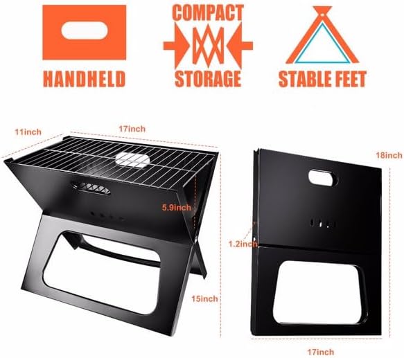 Fire Pit Grill,Portable Grill,Foldable & Easy Portability,Foldable Charcoal Grill for Outdoor Barbecues Camping Traveling Garden Beach Party(Black)