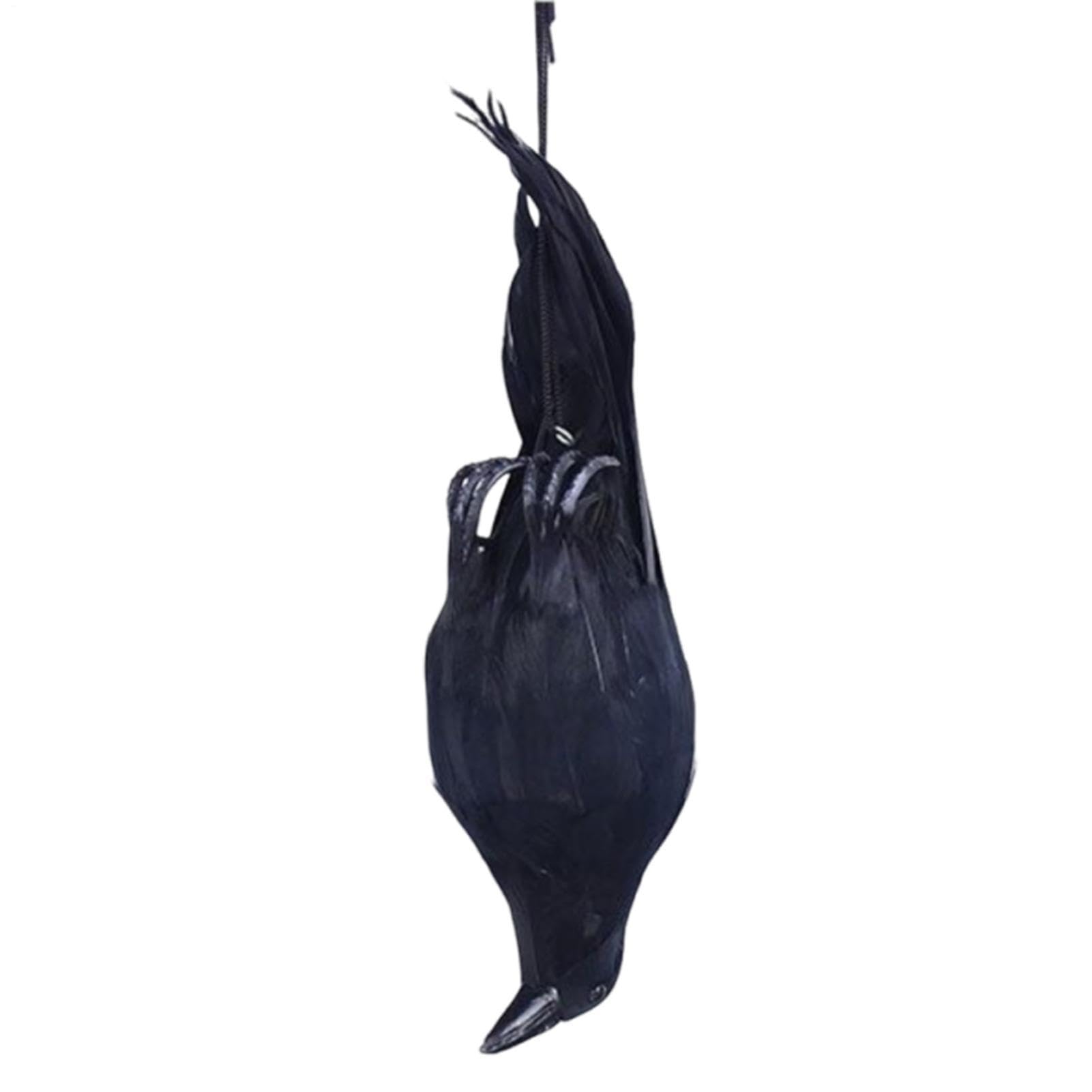 Hanging Dead Crow Decoys | Dead Crow Deterrente | Realistic Black Feathered Crows Bird Scarer Decoys Halloween Scary Prop | Large Raven Pigeon Deterrents Scarer for Garden Decoration