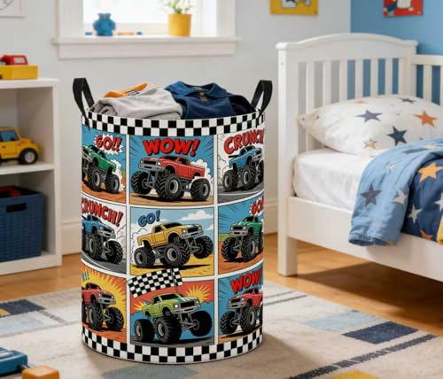 Image of Baby Laundry Basket Baby Nursery Hamper Kids Laundry Basket Toy Storage Bin for Boys Room Decor Gift Baskets for Bedroom Bathroom(Truck)