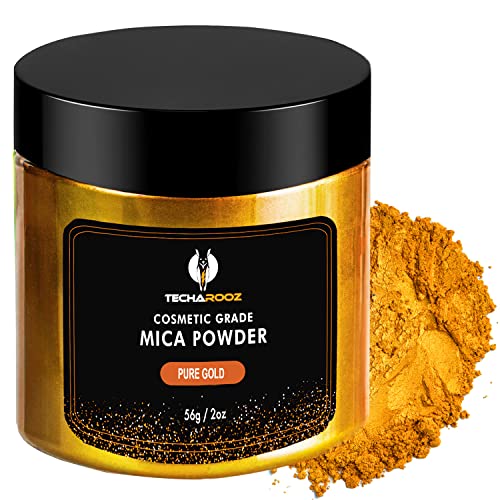 Pure Gold MICA Powder for EPOXY Resin 56G / 2OZ. JAR - TECHAROOZ 2 Tone Resin DYE Color Pigment Powder for Lip Gloss, Nails, Colorant for Bath Bombs & SOAP...