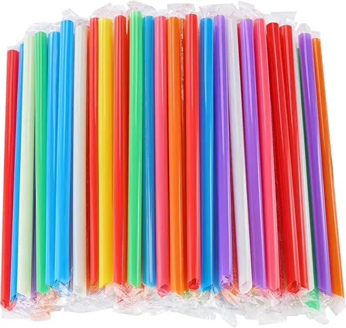 Jumbo Colored Drinking Straws Individually Wrapped,100 pcs Pack 7 Inch Long Extra Wide Smoothie 0.45" Assorted Bright Color Disposable for Boba, Bubble Tea,Milkshakes Slushies Straws