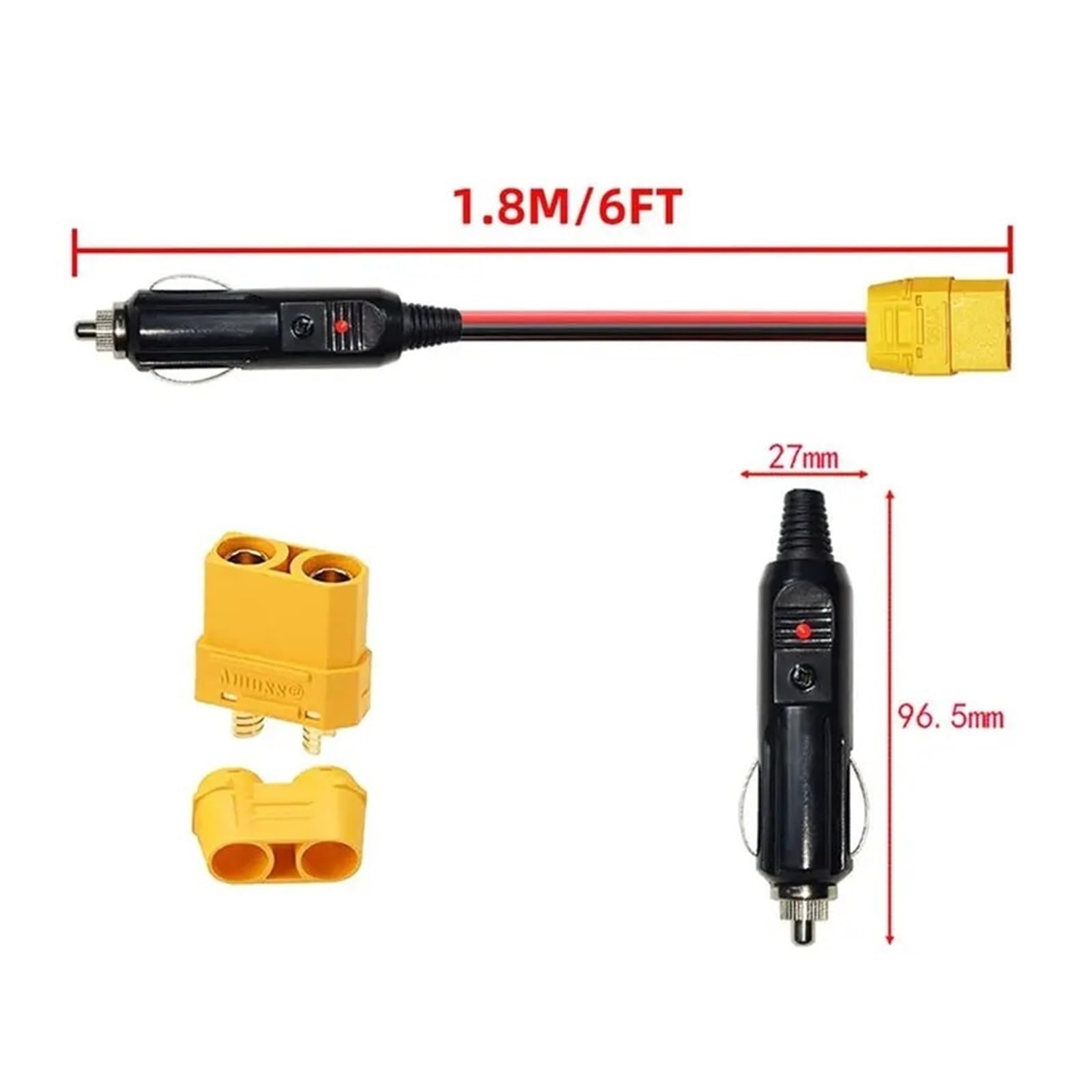 XT90 - Cable de carga hembra a encendedor de cigarrillos de 14 AWG 12 V