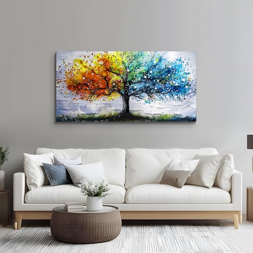 crmotu Tree of Life Large Wall Art for Living Room, Colorful Tree Abstract Art Prints Watercolor Canvas Painting, Modern Landscape Aesthetic Pictures Wall Decor for Bedroom Bathroom Office 24"X48"