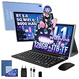 Tablette 10 Pouces avec Android, 22GO RAM + 128GO ROM(TF 1TO), 5G WiFi 6, 8000 mAh, Widevine L1, GMS, GPS, Face ID, Octa Core 2.0 Ghz, BT 5.0, 5MP+8MP, Tablette Tactile avec Clavier et Souris   Bleu