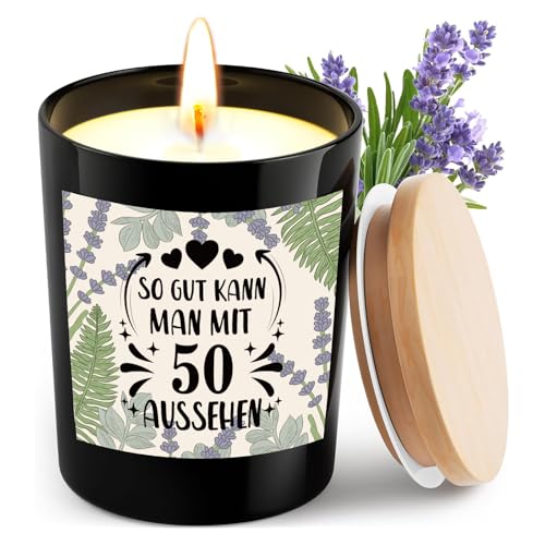 50 Geburtstag Frauen Männer, 7OZ Lavendel Duftkerzen Geschenk, Perfekt zum 50. Geburtstag, Ideal als Geburtstagsgeschenk für Frau Mann Mama Papa Ehemann Freund Freundin Kollege