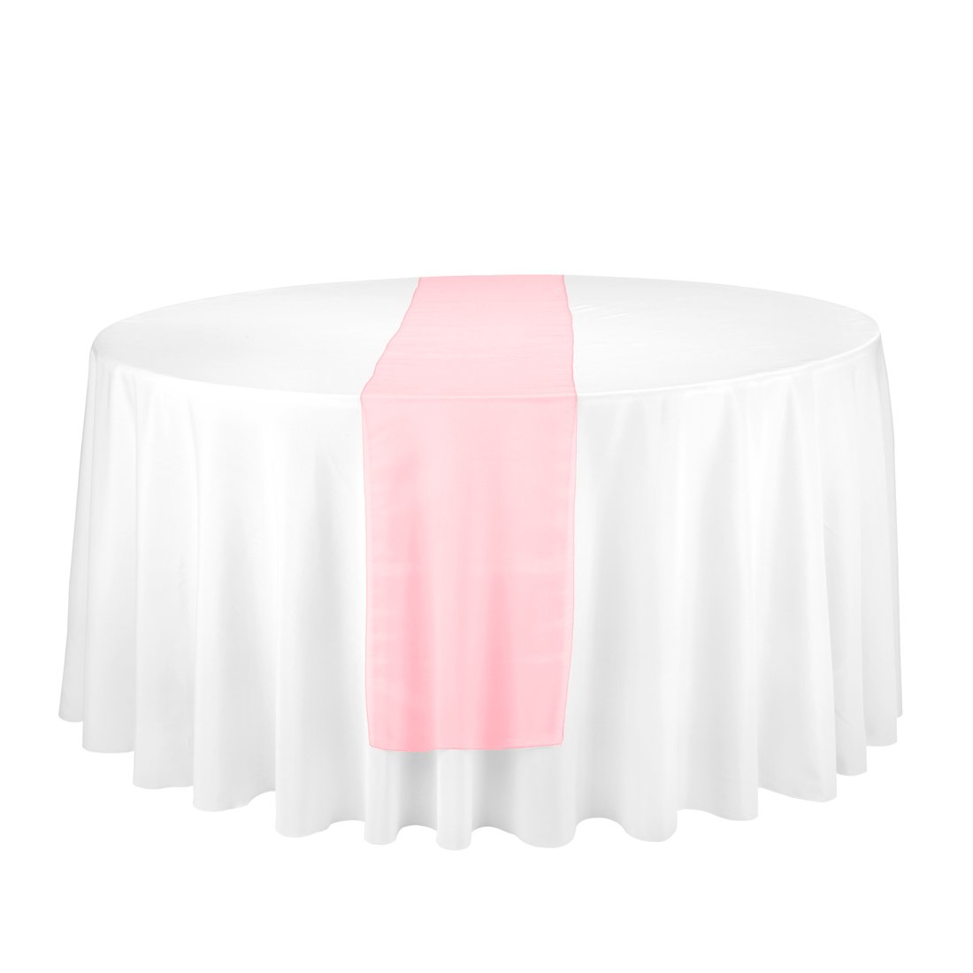 Chemin de table corail en organza pour rehausser une nappe blanche