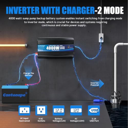 Image of Cantonape 4000W Sump Pump Backup Battery System, Pure Sine Wave Output