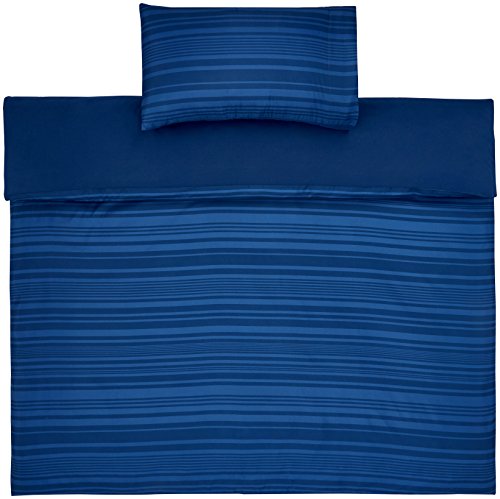 Amazon Basics - Juego de funda nórdica de microfibra ligera de microfibra, 135 x 200 cm, Azul real raya (Royal Blue Calvin Stripe)