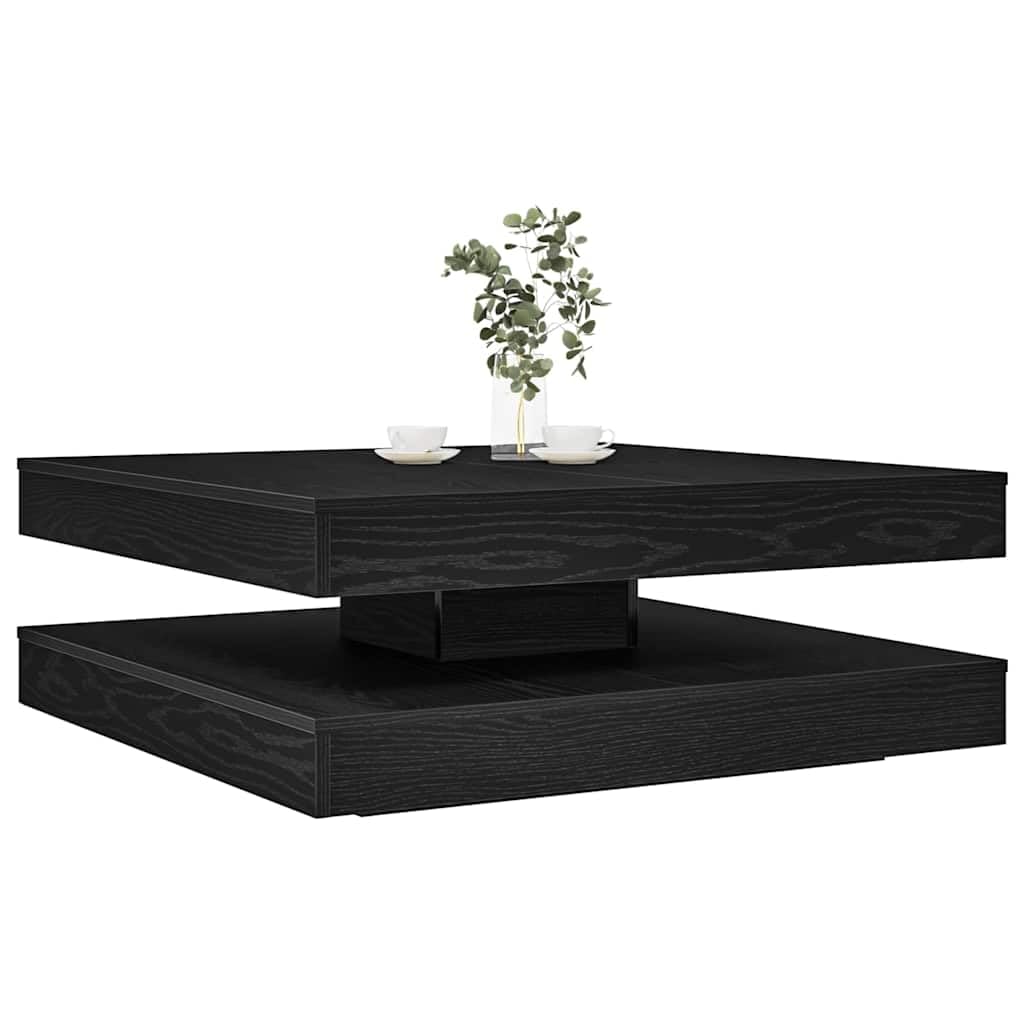 SXZenSpace 360-Degree Rotatable Coffee Table Black Oak 90x90x34.5 cm Engineered Wood Modern Living Room Side with Storage Shelf for Lounge, Bedroom or Office