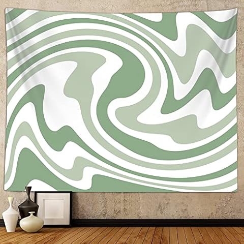Sage Green Tapestry, Cute Simple Dark Light Green Danish White Art Tapestries Wall Hanging for Bedroom Aesthetic 70s 80s College Dorm Classroom Room Decor 60X40" Minimalist Kawaii Poster Blanket Cover