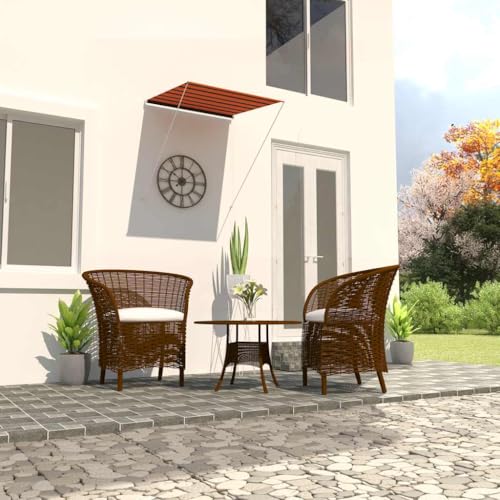 Mokuyary Einziehbare Markise 100x150 cm Orange und Braun Klemmmarkise, Balkonmarkise höhenverstellbar Sonnenschutz für Fenster Balkon Terrasse Garten