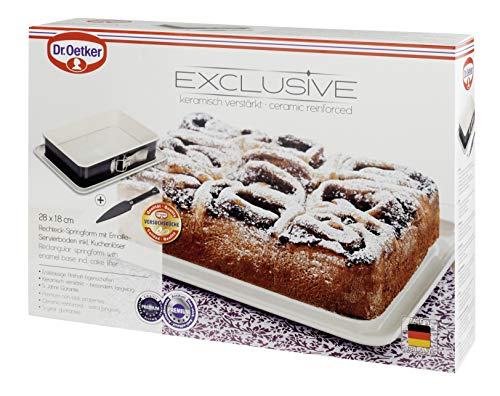 Dr. Oetker Bakeware - Non-Stick Rectangular Springform Cake Tin with Enamel Base - 28 x 18 cm, Grey and Cream - Image 6