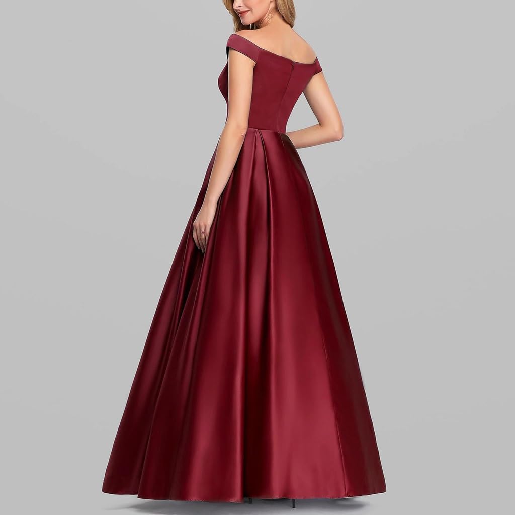 Womens Satin Off Shoulder Dresses Largo Formal Maxi Vestido de Fiesta Elegante Vestido de Noche de Cóctel de Boda Prom