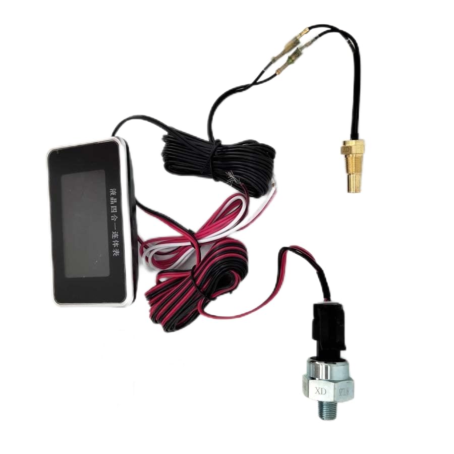 4 in 1 LCD 12v/24v Excavator Truck Car Water Temperature Oil Pressure Fuel Voltage Gauges with 10 Mm Temperature Sensor