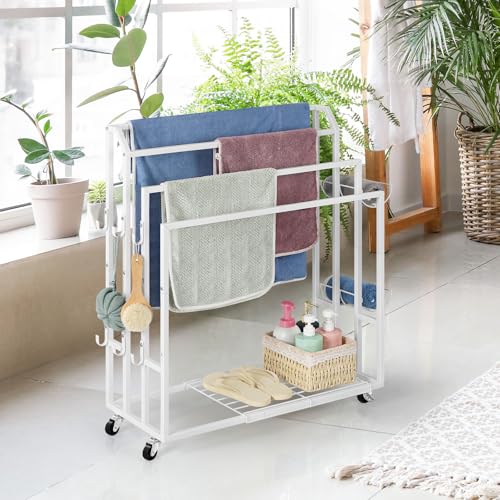 smusei 4-stufiger freistehender Handtuchhalter, weißer Badezimmer-Handtuchhalter mit Regalen
