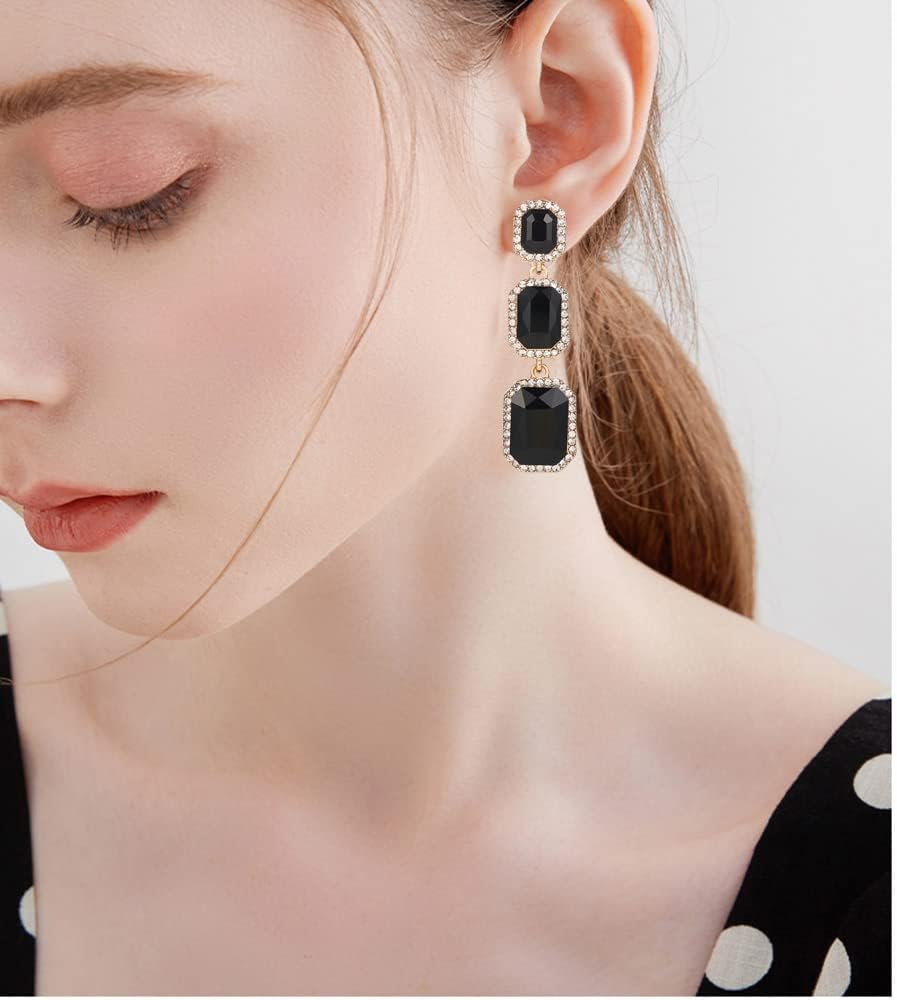 Classical Rhinestone Dangle Earrings Statement Crystal Drop Earrings Wedding Bridal Rectangle Dangling Earrings for Women - Image 7