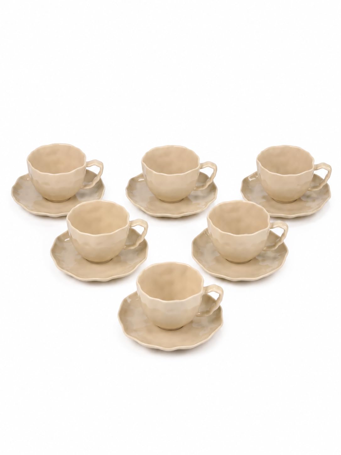 BRICARD Angles Espressotassen-Set für 6 Personen, 12-teilig – 6 Espressotassen 125 ml mit 6 Untertassen – Porzellan Taupe – spülmaschinenfest, mikrowellen- und backofengeeignet