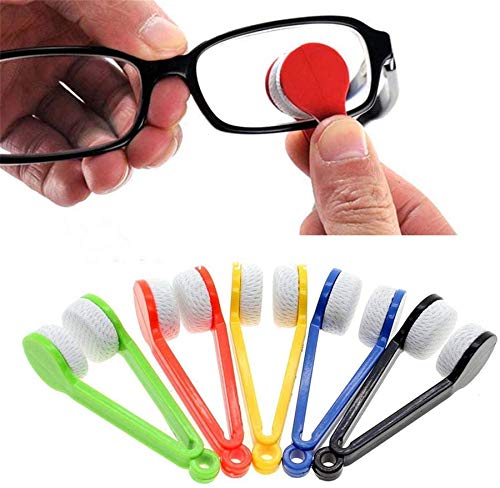 5 Pcs Mini Sun Glasses Eyeglass Microfiber Spectacles Cleaner Soft Brush Cleaning Tool Mini Microfiber Glasses Eyeglasses Cleaner Cleaning Clip (Blue,Green,Black,Red,Orange)