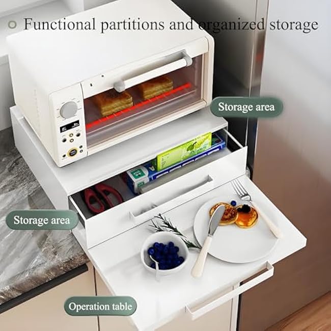 Kitchen Countertop Organizer Appliance Stand with Pull-Out Shelf, Push-Pul Storage Rack for Microwave Drawer