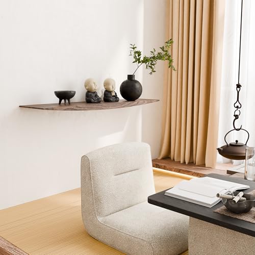 Image of 24'' Black Walnut Floating Shelves - 6 Inch Deep Solid Wood Floating Shelf for Wall, Rustic Zen TV Shelf Wall Mounted, Live Edge Shelf with Invisible Brackets for Living Room, Bedroom, Kitchen.