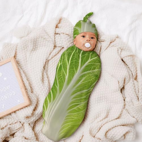 Image of Personality 3D Cabbage Newborn Swaddling Blanket Beanie Hat Funny Blanket Sleeping Bag New Born Sleep Sacks for Boys Girls