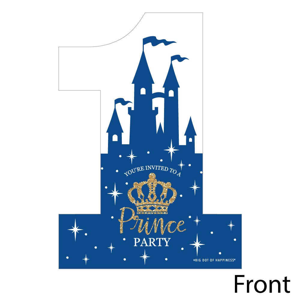 Big Dot of Happiness 1st Birthday Royal Prince Charming - Shaped Fill-In Invitations - First Birthday Party Invitation Cards with Envelopes - Set of 12