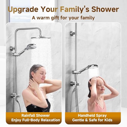 Image of BRIGHT SHOWERS Rain Shower Heads System Including 9 Inch Rainfall Shower Head and Handheld Shower Head with Height Adjustable Holder, Solid Brass Rail and 60 inch Long Stainless Steel Shower Hose, Chrome