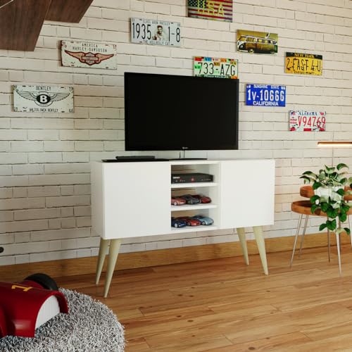 Rack para Sala Quarto TV Até 43 Pol. Retro Moderno Lyon Branco