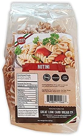 Great Low Carb Bread Co. Rotini Pasta 8 oz. Low Carb Pasta, Organic, Kosher, No GMO, Make Mac n Cheese, Cold Pasta Salads