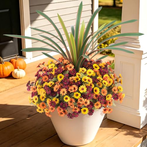 Image of Artificial Fall Flowers Fake Mums Plants for Outdoors Decoration