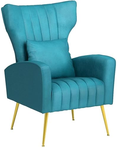 Miniatura 101 de Silla moderna de terciopelo para sala de estar, dormitorio, silla con respaldo alado con brazo y patas doradas, silla auxiliar de recepción de