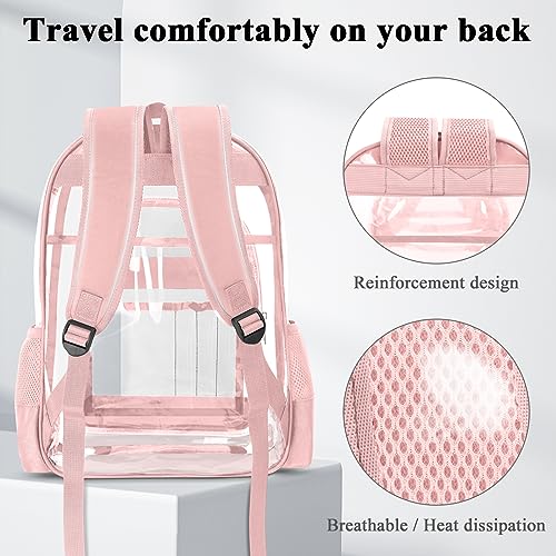 Image of KIMNERPU Clear Backpack, Heavy Duty PVC Transparent Backpack with Reinforced Straps, See Through Multiple Pockets Large Capacity Bookbag for Concert Sport Event Work Security Travel Festival (Pink)